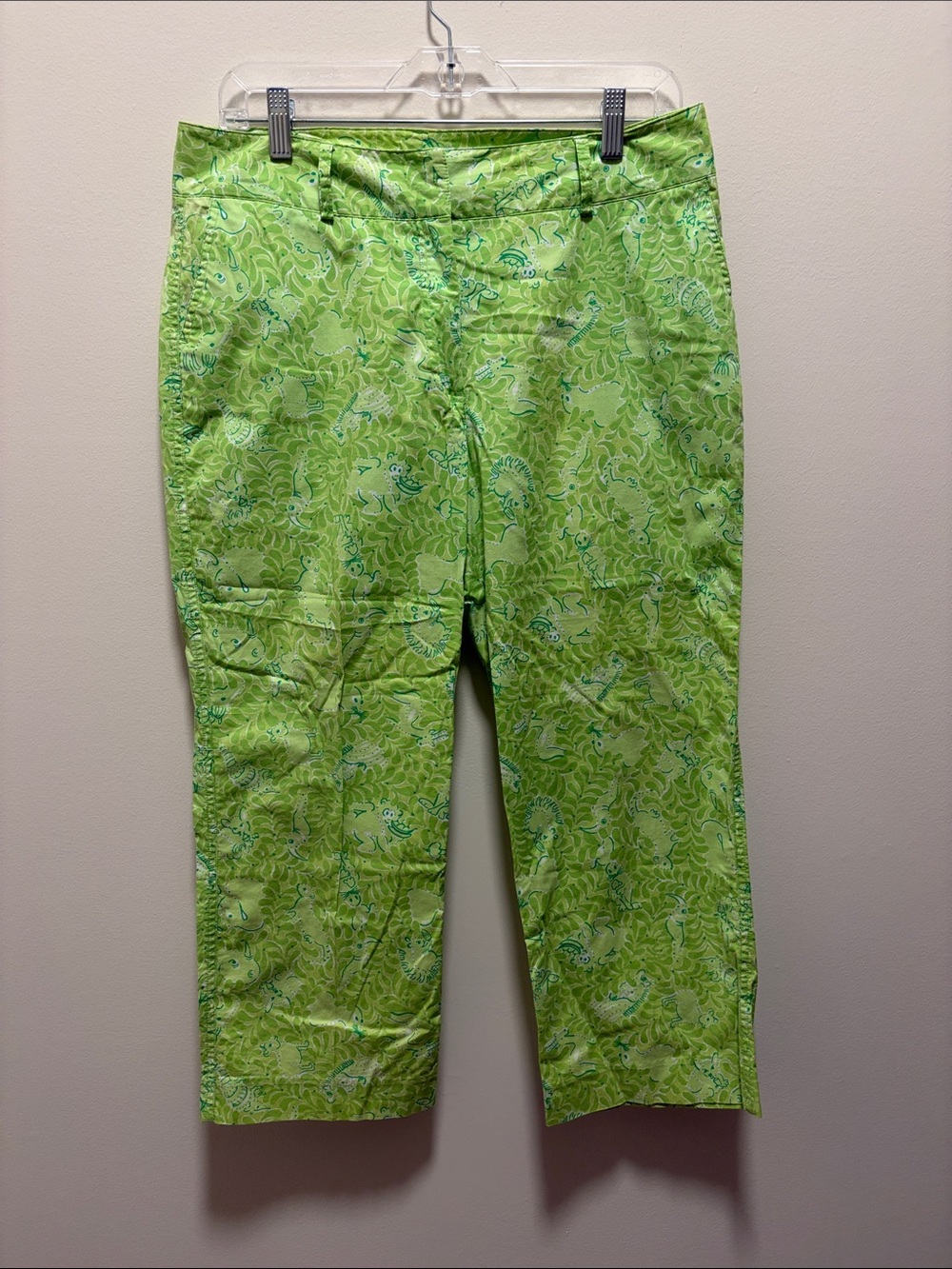 Lilly Pulitzer womens green white jungle animal print capri pants size 10
